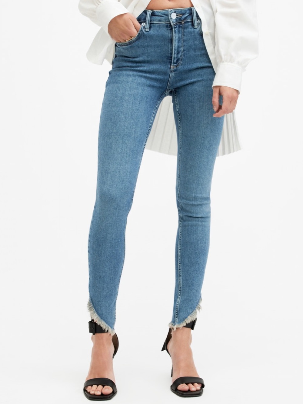 All Saints DAX ASYMMETRIC HEM SKINNY DENIM JEANS